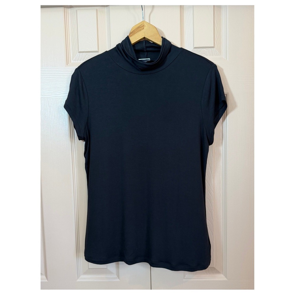 Cabi Slinky Turtleneck Black Short Sleeve Mock Neck Top 4753 Medium Stretch